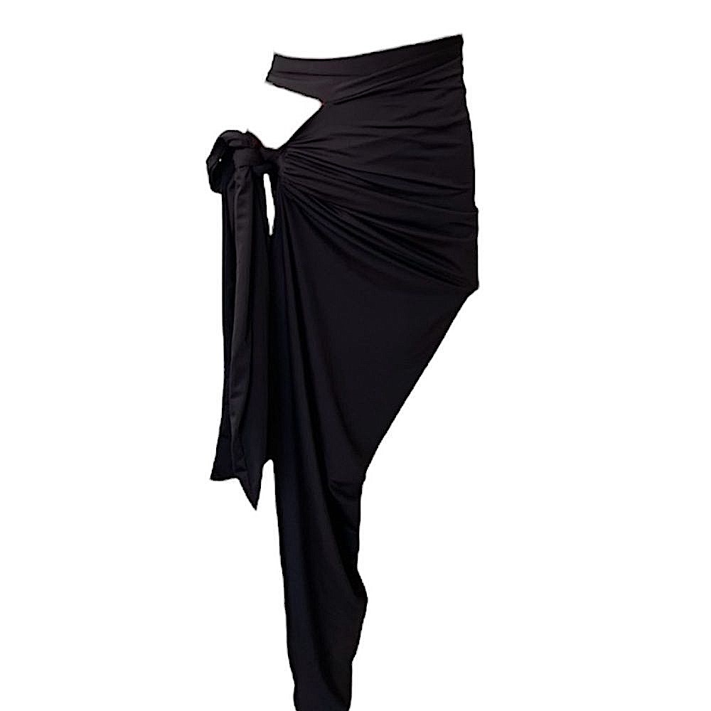 NEW Black asymmetrical mermaid skirt high rise waistband hip cutout size S, 2